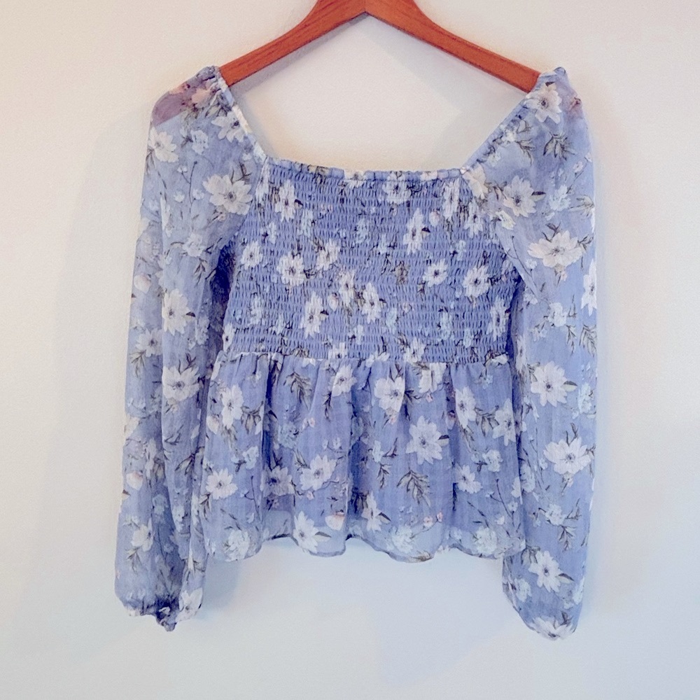 NWT LUSH Blue Floral Blouse - Picture 3 of 14